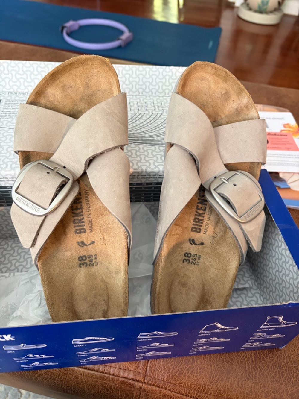 Birkenstock Women’s Dove Gray Sienna Big Buckle Crisscross Leather Sandals